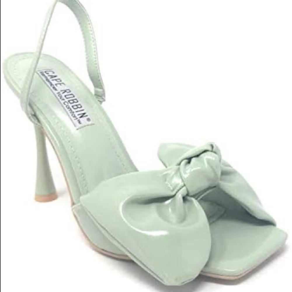 Cape Robbin Patent Mint Green Slingback Bow Heels
